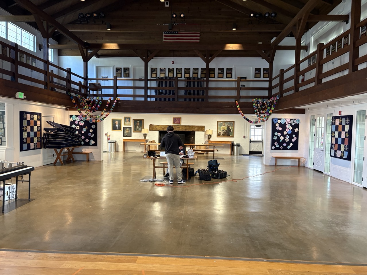 AV installation work in a school multipurpose hall
