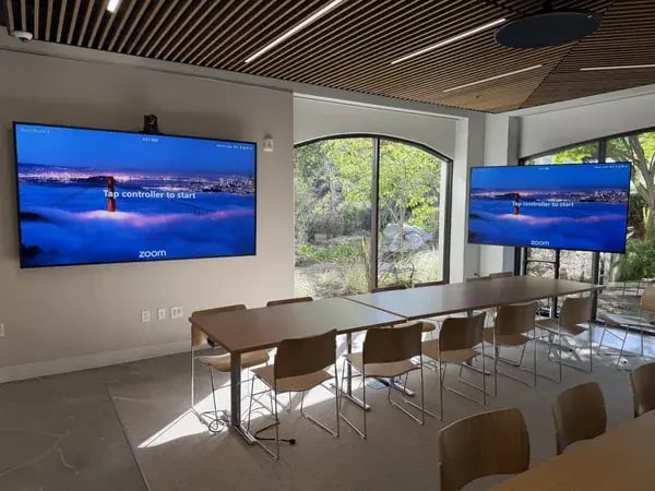Dual displays and video conferencing camera in a Sutter Hill Ventures team room